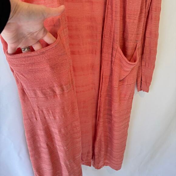 Moth Womens Linen Duster Cardigan Size XS Coral Pink Open Lightweight Fairy Boho - Picture 7 of 11